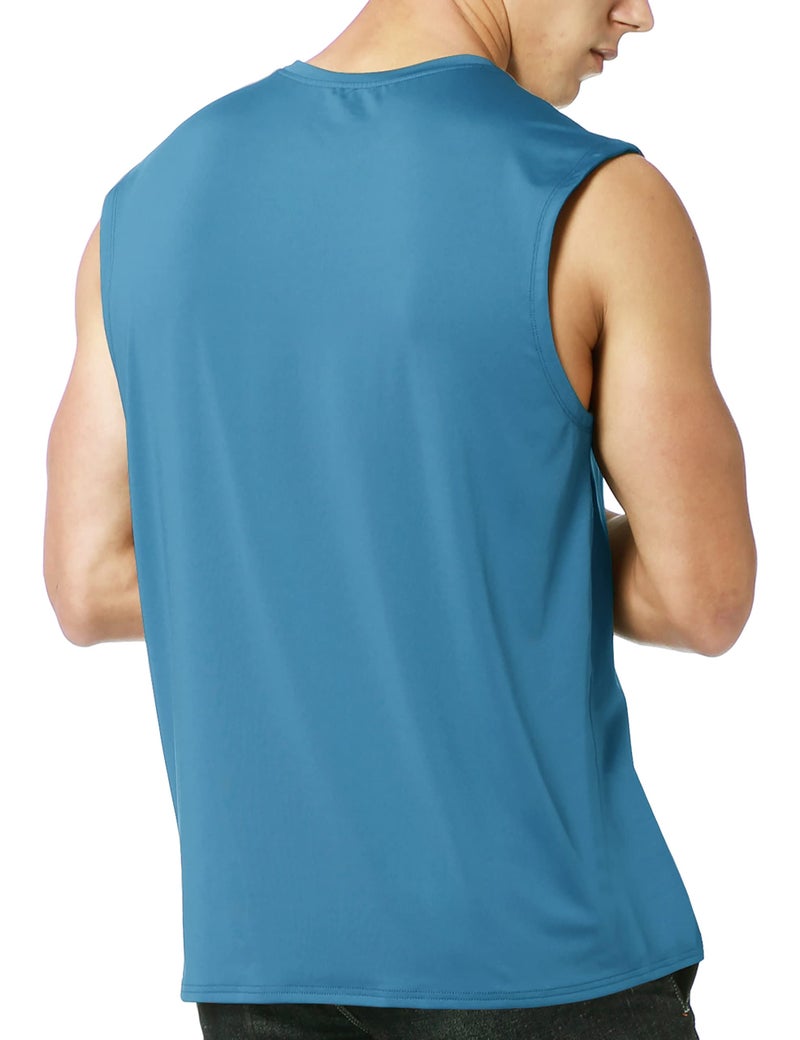 EZRUN Men's Sleeveless Shirt Quick Dry UPF 50+ Swim Beach Shirts Gym Workout Muscle Athletic Summer Tank Top Big and Tall Bright Blue - Image 4